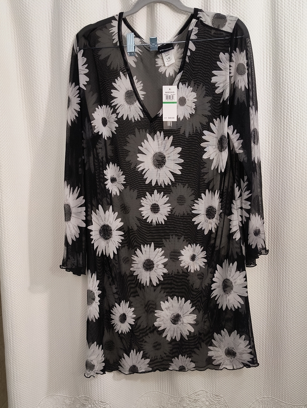 Cover Me Black Sheer Daisy Swim Suit Cover Up Woman's NWT